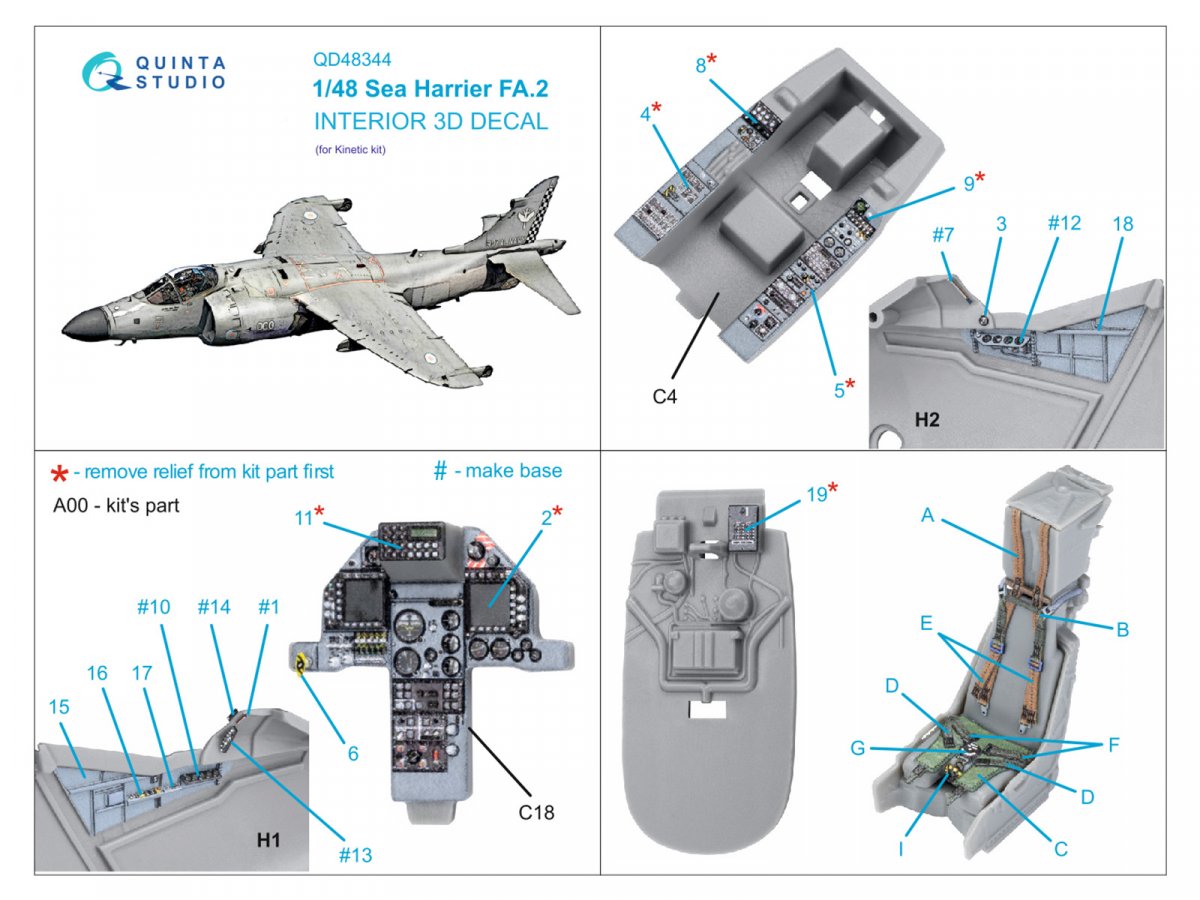 Quinta Studio QD48344 Sea Harrier FA.2 3D-Printed &amp;amp; coloured Interior on decal paper (Kinetic) 1/48 – zdjęcie 8