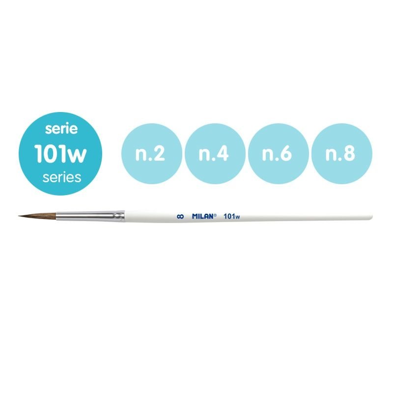Milan 10468 Blister pack 4 round brushes (goat &amp;amp; synthetic hair) white handle 101w series no 2, 4, 6 and 8 – zdjęcie 2
