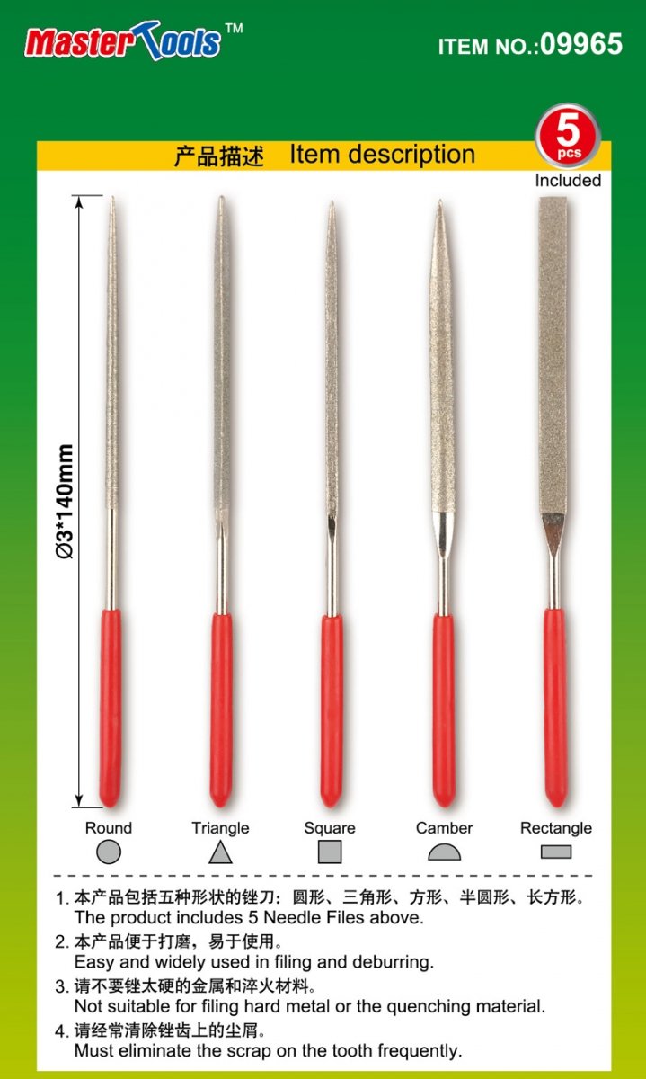 Trumpeter 09965 Assorted diamond files set (Grit size:150#)-3*140mm – image 3