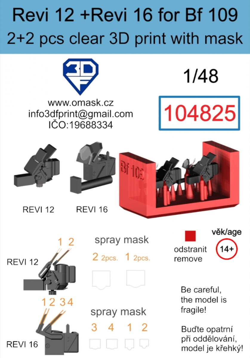 Omask 104825 Revi 12 + Revi 16 for Bf 109 Clear 3D Print (2+2 pcs) 1/48 – image 2