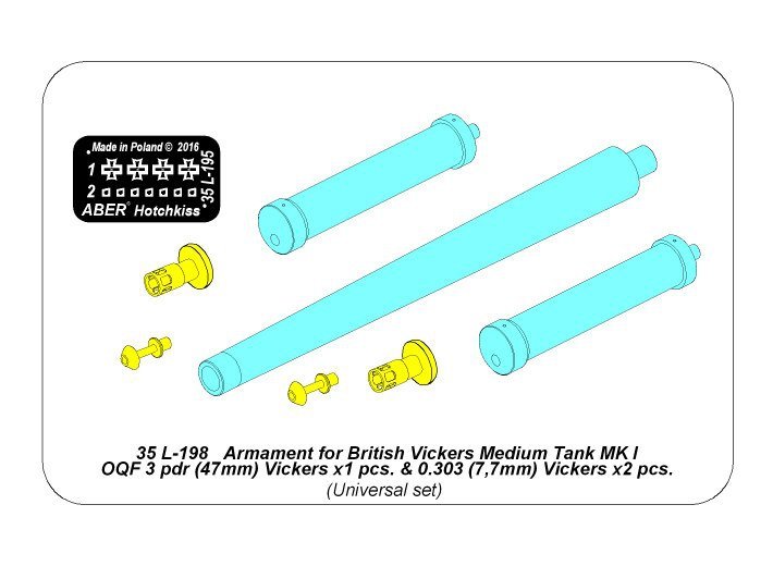 Aber 35L-198 Armament for British Vickers Medium Tank MK I OQF 3 pdr Vickers x1 pcs. 0.303 Vickers x2pcs. 1/35 – zdjęcie 7