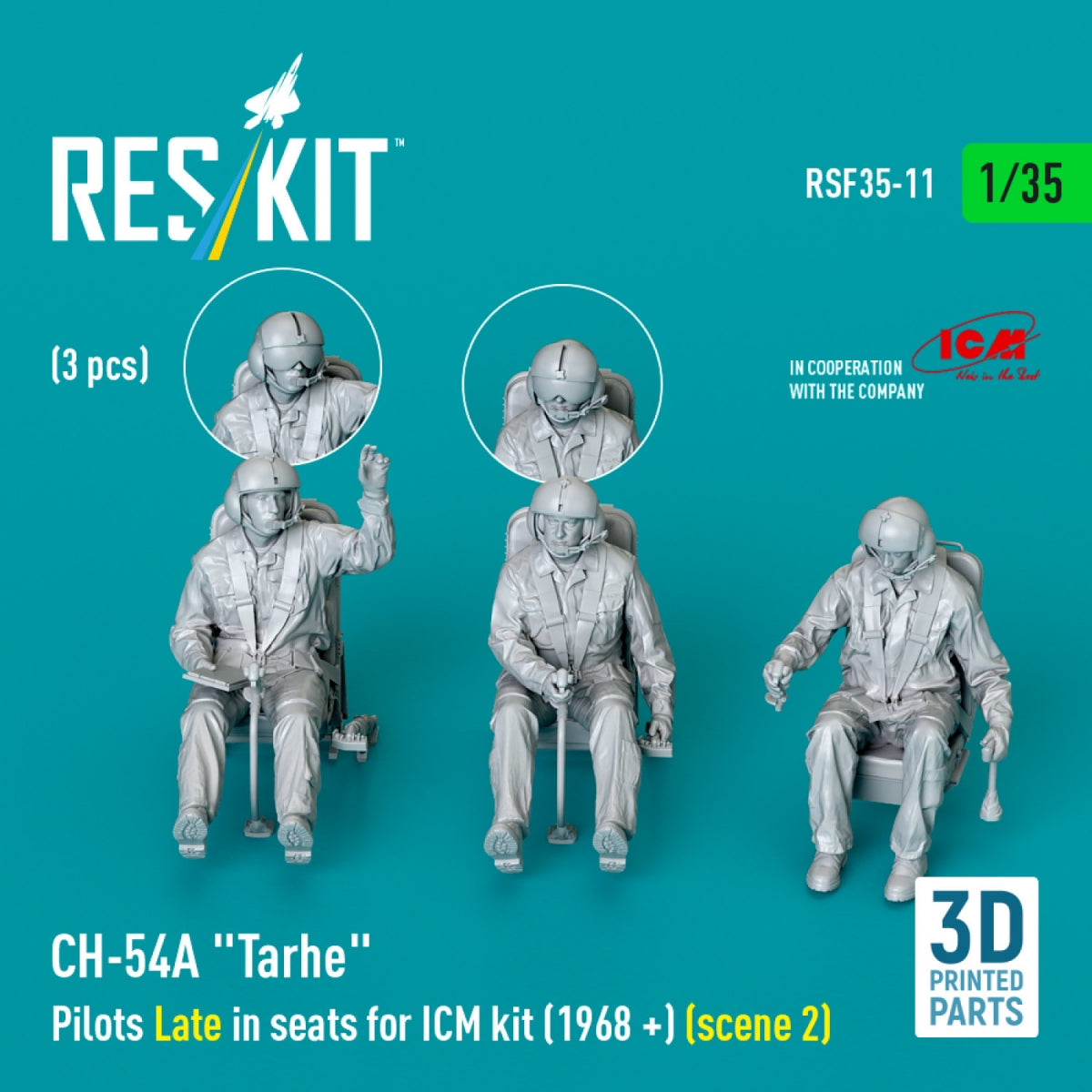 RESKIT RSF35-0011 CH-54A "Tarhe" Pilots Late in seats for ICM kit (1968 +) (scene 2) (3 pcs) (3D Printed) 1/35