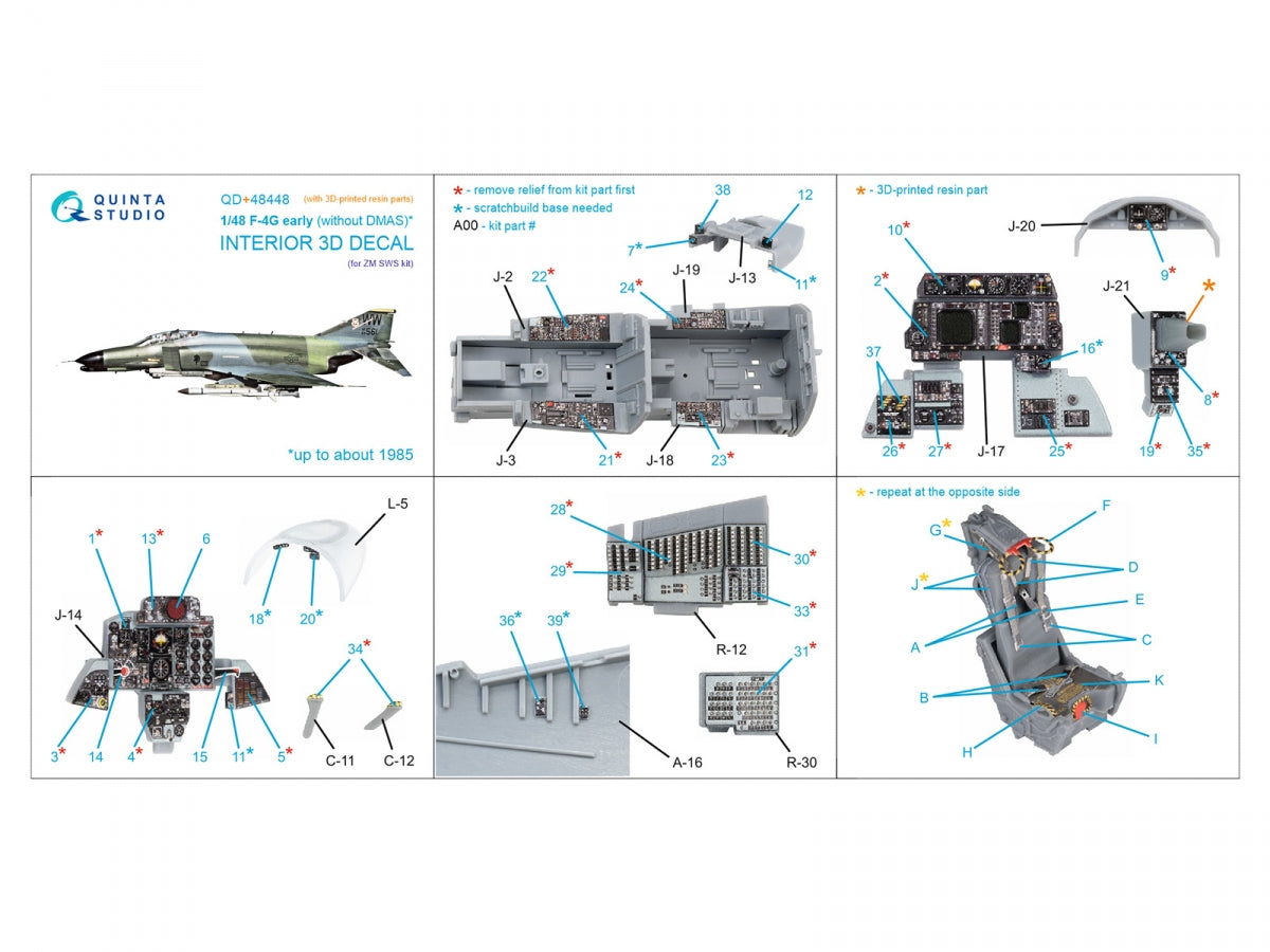 Quinta Studio QD+48448 F-4G early 3D-Printed &amp;amp; coloured Interior on decal paper (Zoukei Mura SWS) (with 3D-printed resin parts) 1/48 – zdjęcie 3