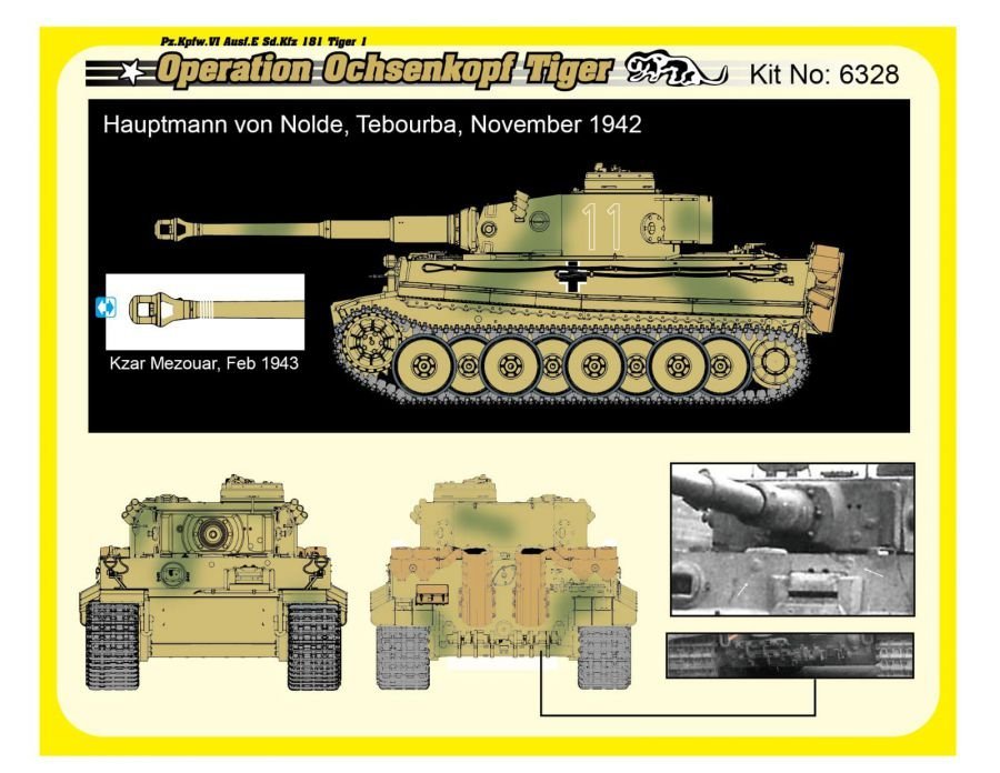 Dragon 6328 WWII German Pz.Kpfw.VI Tiger I Early Production 501 abt Operation Ochsenkopf 1/35 – zdjęcie 4