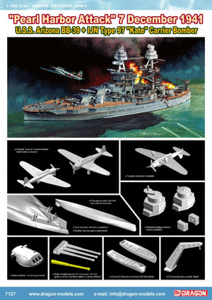Dragon 7127 U.S.S. Arizona BB-39 + IJN Type 97 Kate Carrier Bomber Pearl Harbor Attack 7 December 1941 1/700 – zdjęcie 2