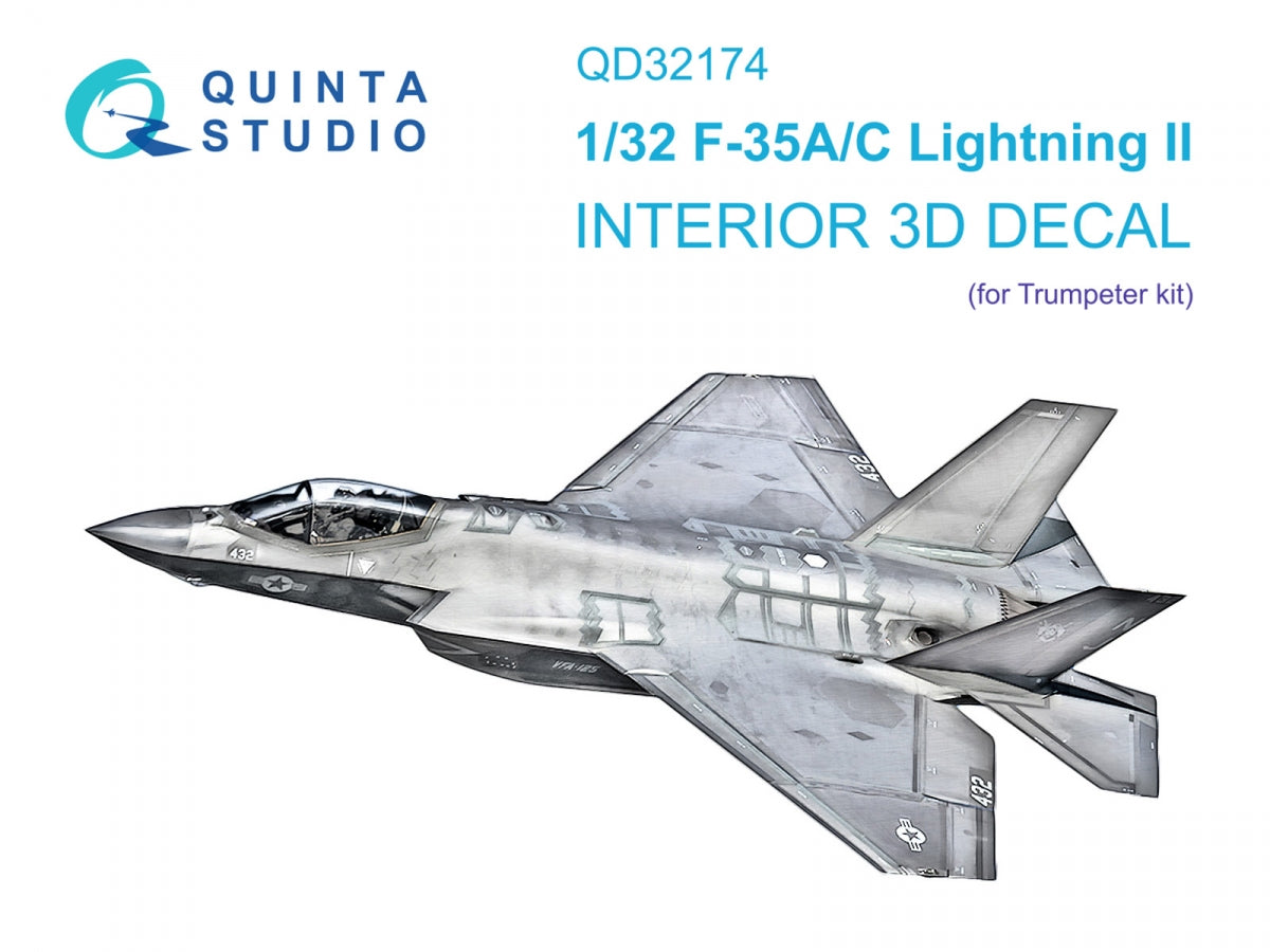 Quinta Studio QD32174 F-35A/C 3D-Printed &amp;amp; coloured Interior on decal paper (Trumpeter) 1/32