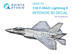 Quinta Studio QD32174 F-35A/C 3D-Printed &amp;amp; coloured Interior on decal paper (Trumpeter) 1/32
