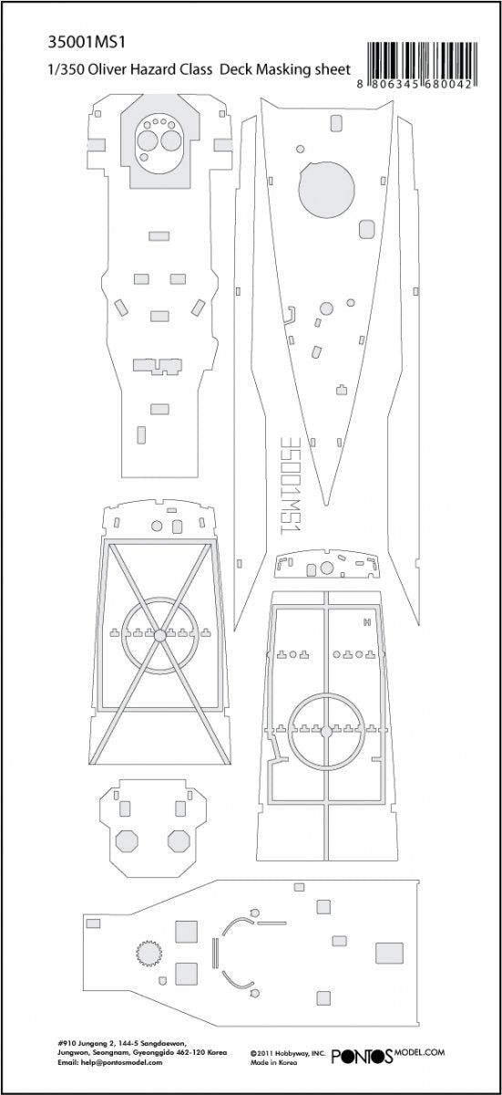 Pontos 35001MS1 USS Oliver Hazard Perry Class Deck Masking Sheet 1/350