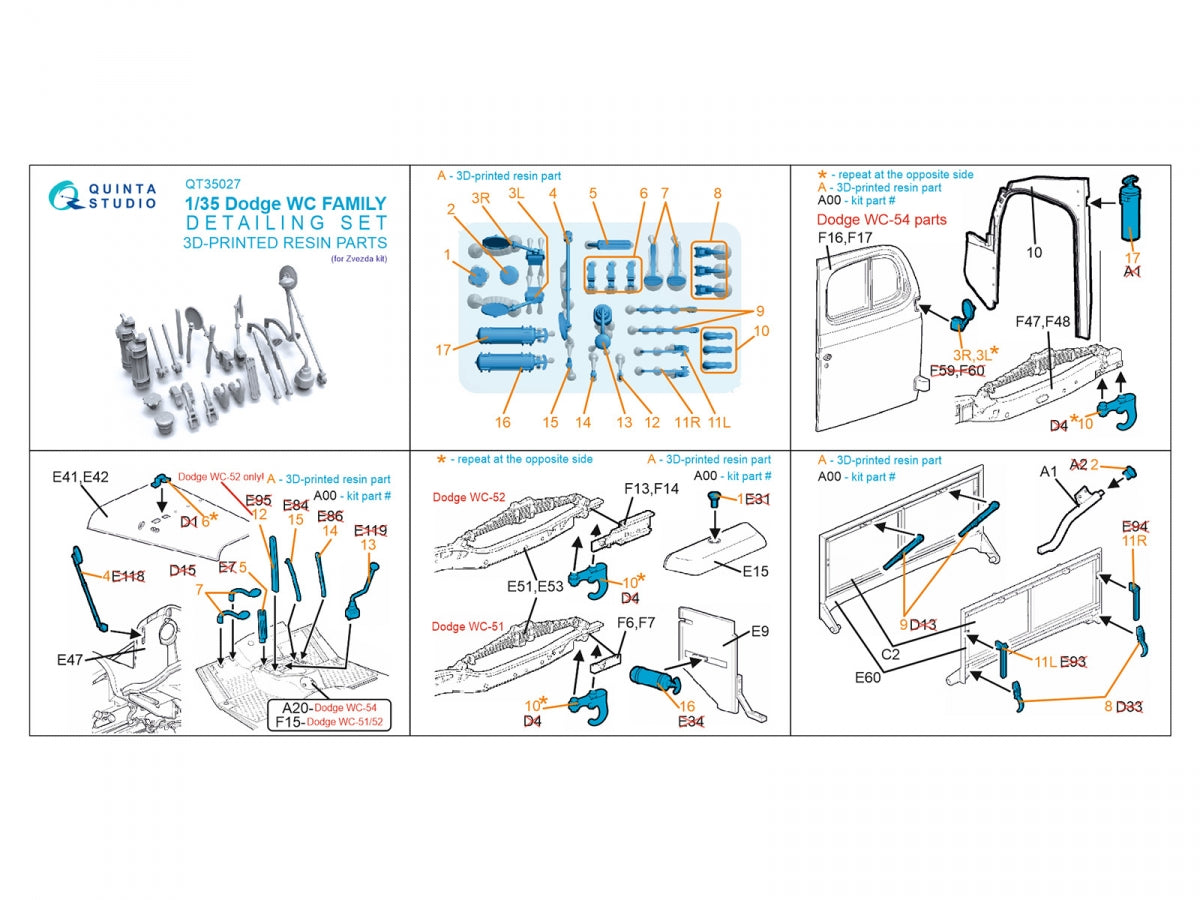 Quinta Studio QT35027 Dodge WC Family detailing set (Zvezda) 1/35