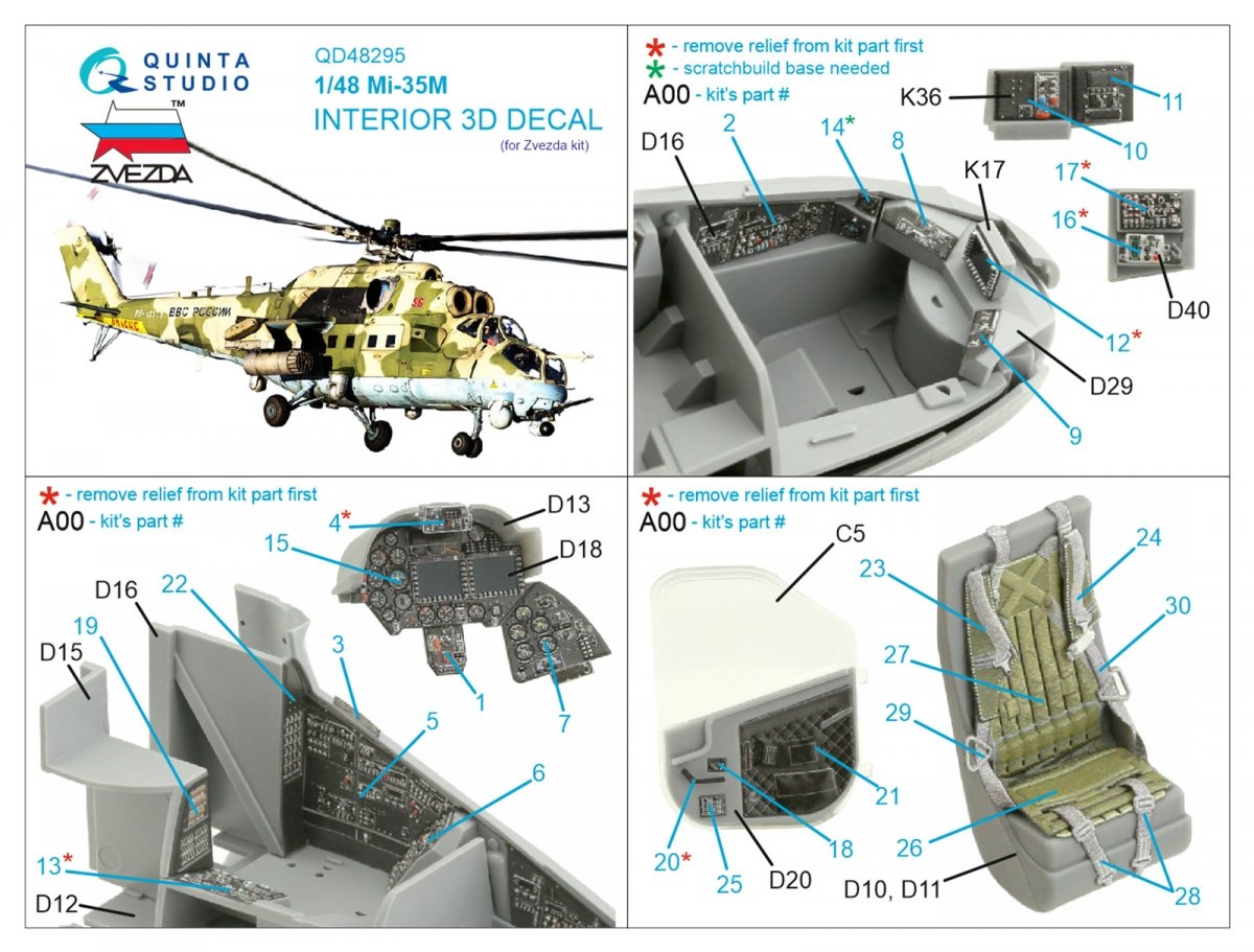 Quinta Studio QD48295 Mi-35M 3D-Printed &amp;amp; coloured Interior on decal paper (Zvezda) 1/48 – zdjęcie 2