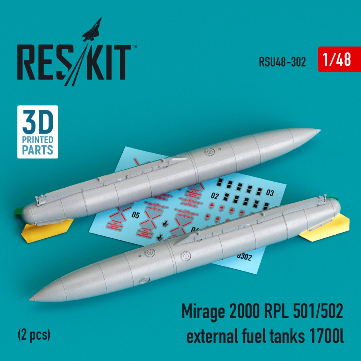 RESKIT RSU48-0302 MIRAGE 2000 RPL 501/502 EXTERNAL FUEL TANKS 1700LT (2 PCS) (3D PRINTED) 1/48