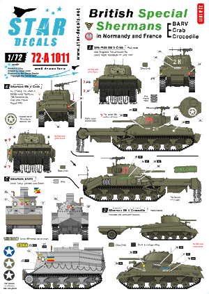 Star Decals 72-A1011 British Special Shermans BARV, Crab, Crocodile 1/72