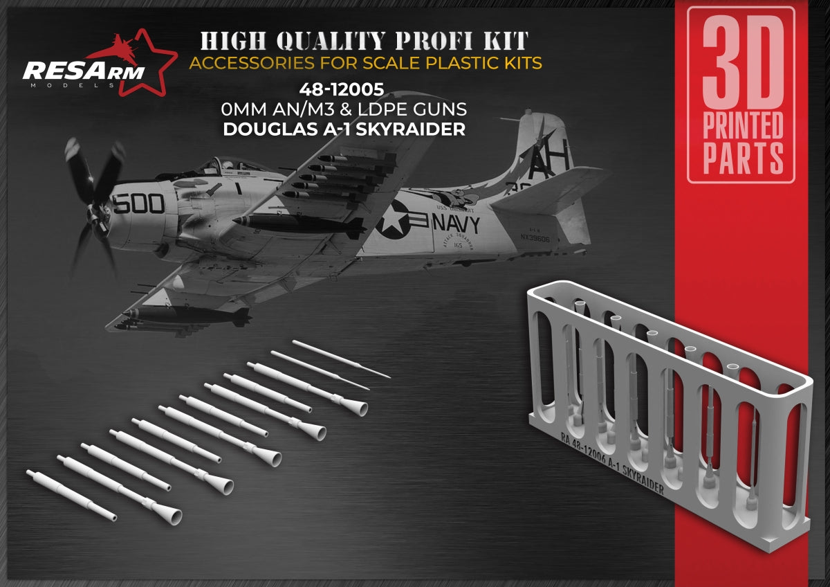 RESARM 48-12006 DOUGLAS A-1 SKYRIDER SET OF GUNS (0MM AN/M3 &amp; LDPE) (3D resin printing) 1/48