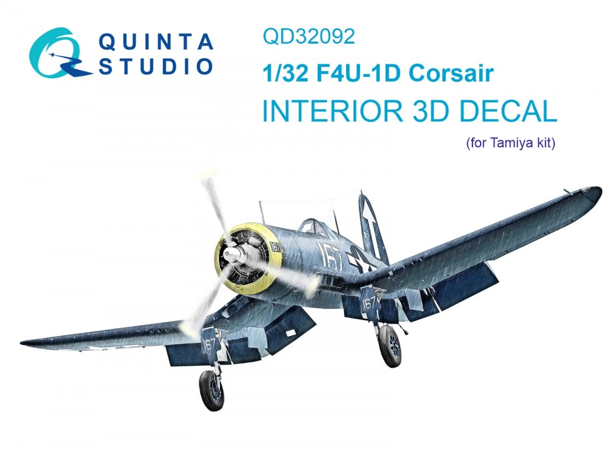 Quinta Studio QD32092 F4U-1D 3D-Printed &amp;amp; coloured Interior on decal paper (Tamiya) 1/32