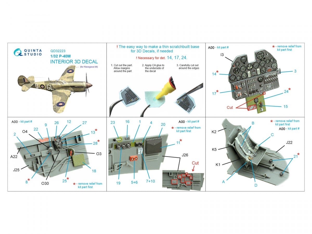 Quinta Studio QD32223 P-40M 3D-Printed colored Interior on decal paper (Hasegawa) 1/32 – image 2