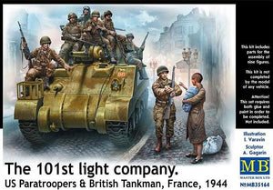 Master Box 35164 La 101e compagnie légère, parachutistes américains, tankiste britannique, France, 1944