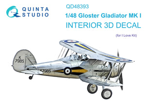 Quinta Studio QD48393 Gloster Gladiator MKI 3D-Printed &amp;amp; coloured Interior on decal paper (I Love Kit) 1/48