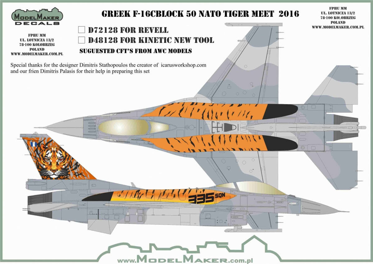 Décalcomanies ModelMaker D48128 F-16 grec OTAN Tiger Meet 2016 1/48