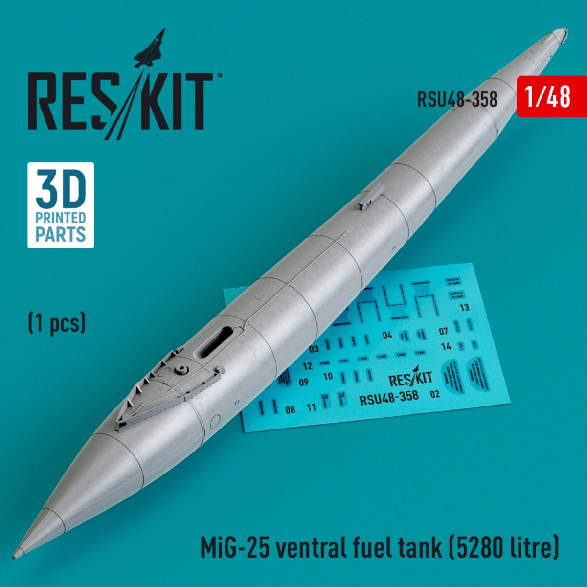 RESKIT RSU48-0358 MiG-25 ventral fuel tank (5280 litre) (3D printed) 1/48