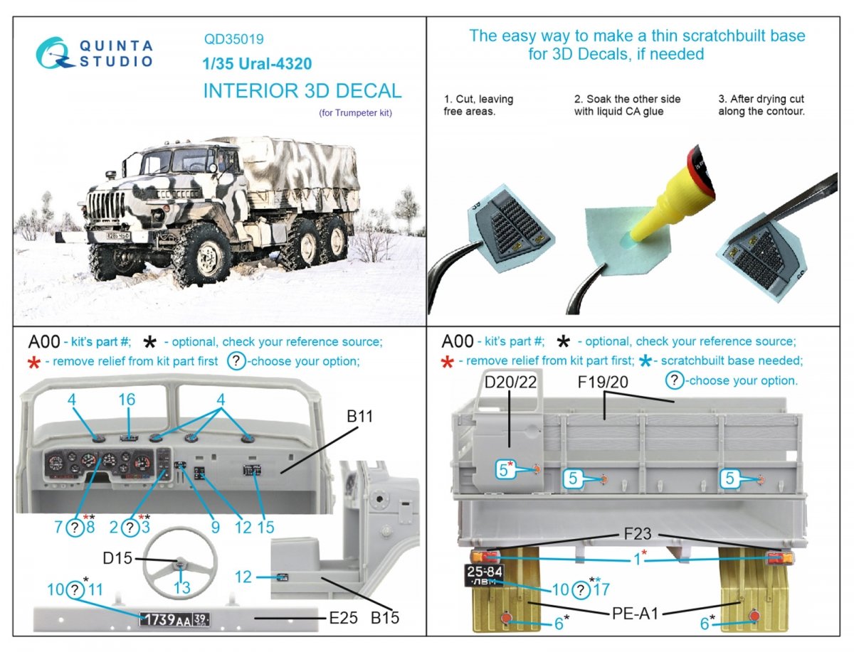 Quinta Studio QD35019 Ural-4320 3D-Printed &amp;amp; coloured Interior on decal paper ( Trumpeter ) 1/35 – zdjęcie 2