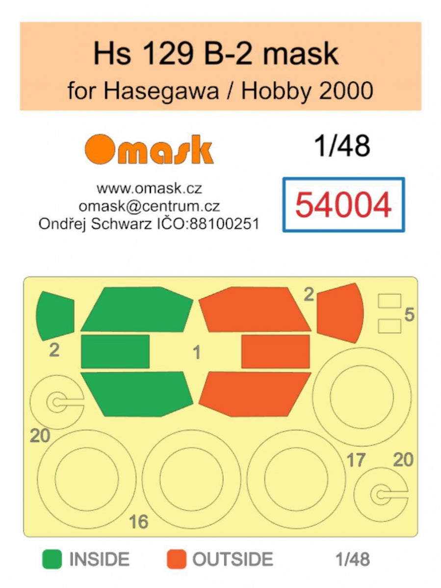 Omask 54004 Hs 129 B-2 mask (Hasegawa/Revell/Hobby 2000) 1/48