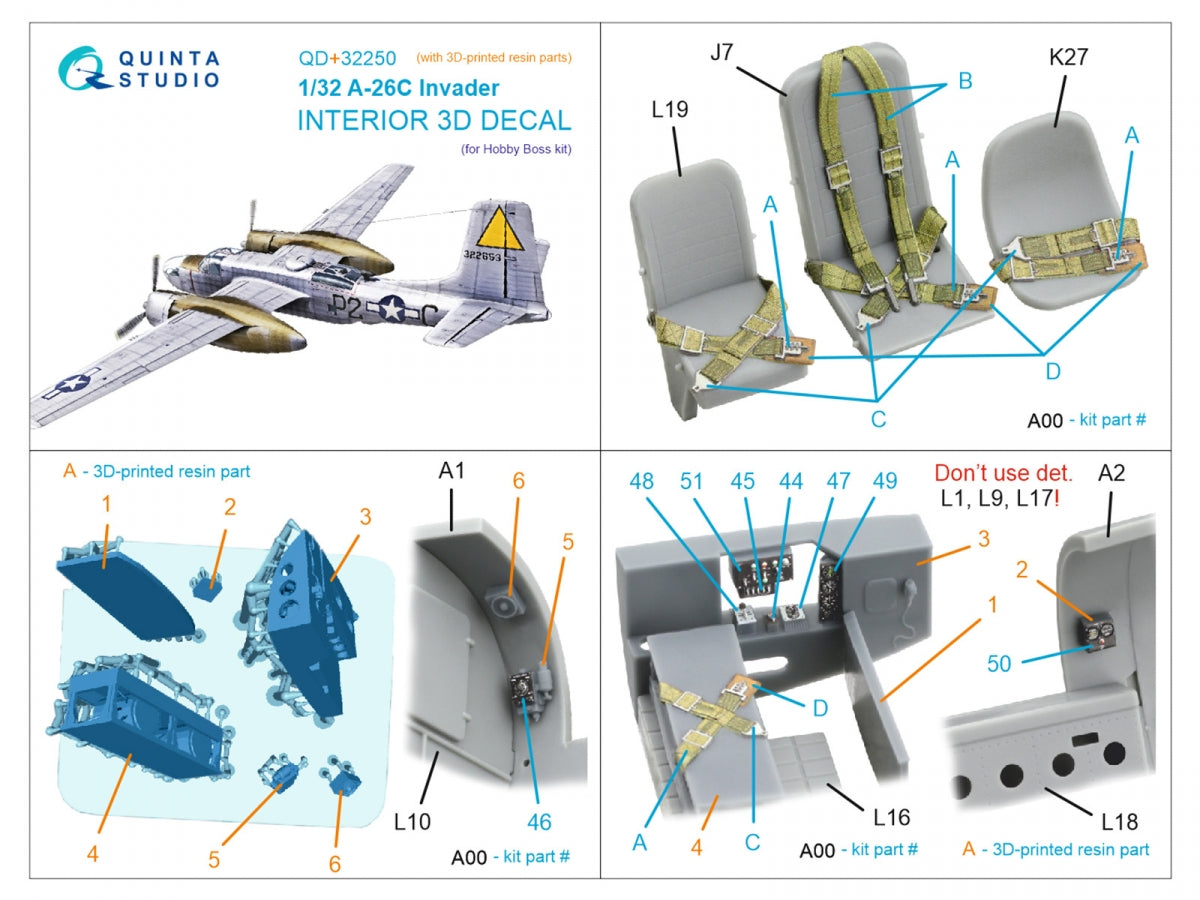 Quinta Studio QD+32250 A-26C Invader 3D-Printed &amp;amp; colored Interior on decal paper (Hobby Boss) (with 3D-printed resin parts) 1/32 – image 17