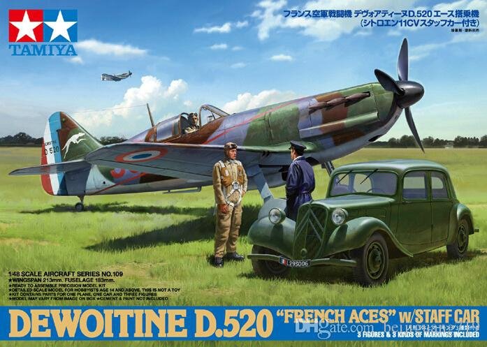 Tamiya 61109 Dewoitine D.520 As français - avec voiture d'état-major (1/48)