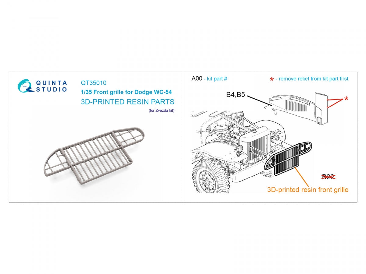Quinta Studio QT35010 Dodge WC-54 front grille (Zvezda) 1/35 – zdjęcie 10