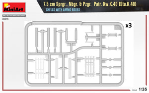 MiniArt 35375 7.5 cm Sprgr., Nbgr. &amp;amp; Pzgr. Patr. Kw.K.40 (Stu.K.40) SHELLS WITH AMMO BOXES 1/35 – zdjęcie 3
