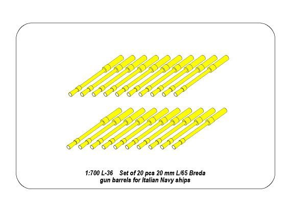 Aber 1/700L-038 Set of 20 pcs 20 mm L/65 Breda gun barrels for Italian Navy ships 1/700 – image 2
