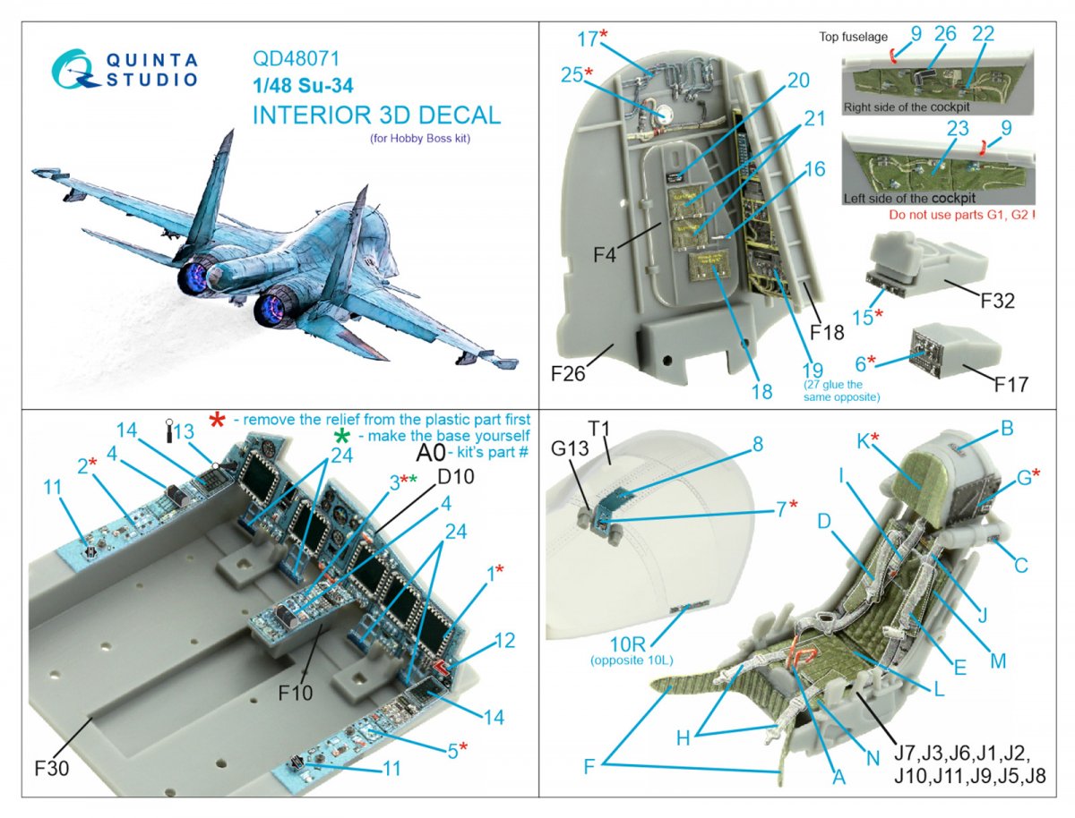 Quinta Studio QD48071 Su-34 3D-Printed &amp;amp; coloured Interior on decal paper (HobbyBoss) 1/48 – zdjęcie 12