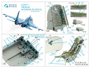 Quinta Studio QD48071 Su-34 3D-Printed &amp;amp; coloured Interior on decal paper (HobbyBoss) 1/48 – zdjęcie 12