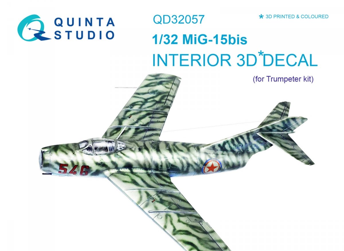 Quinta Studio QD32057 MiG-15bis 3D-Printed &amp;amp; coloured Interior on decal paper (for Trumpeter kit) 1/32
