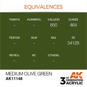 AK Interactive AK11148 MEDIUM OLIVE GREEN – STANDARD 17ml – zdjęcie 3