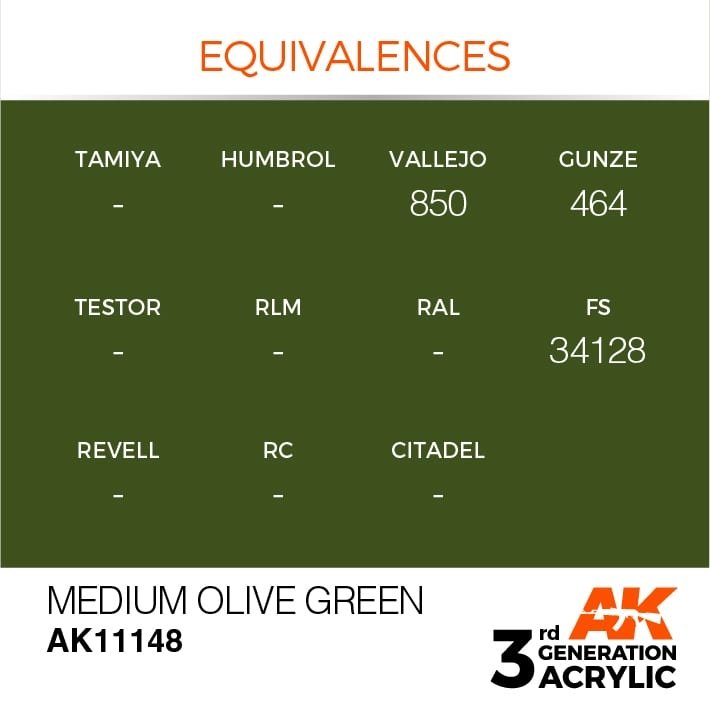 AK Interactive AK11148 MEDIUM OLIVE GREEN – STANDARD 17ml – zdjęcie 3