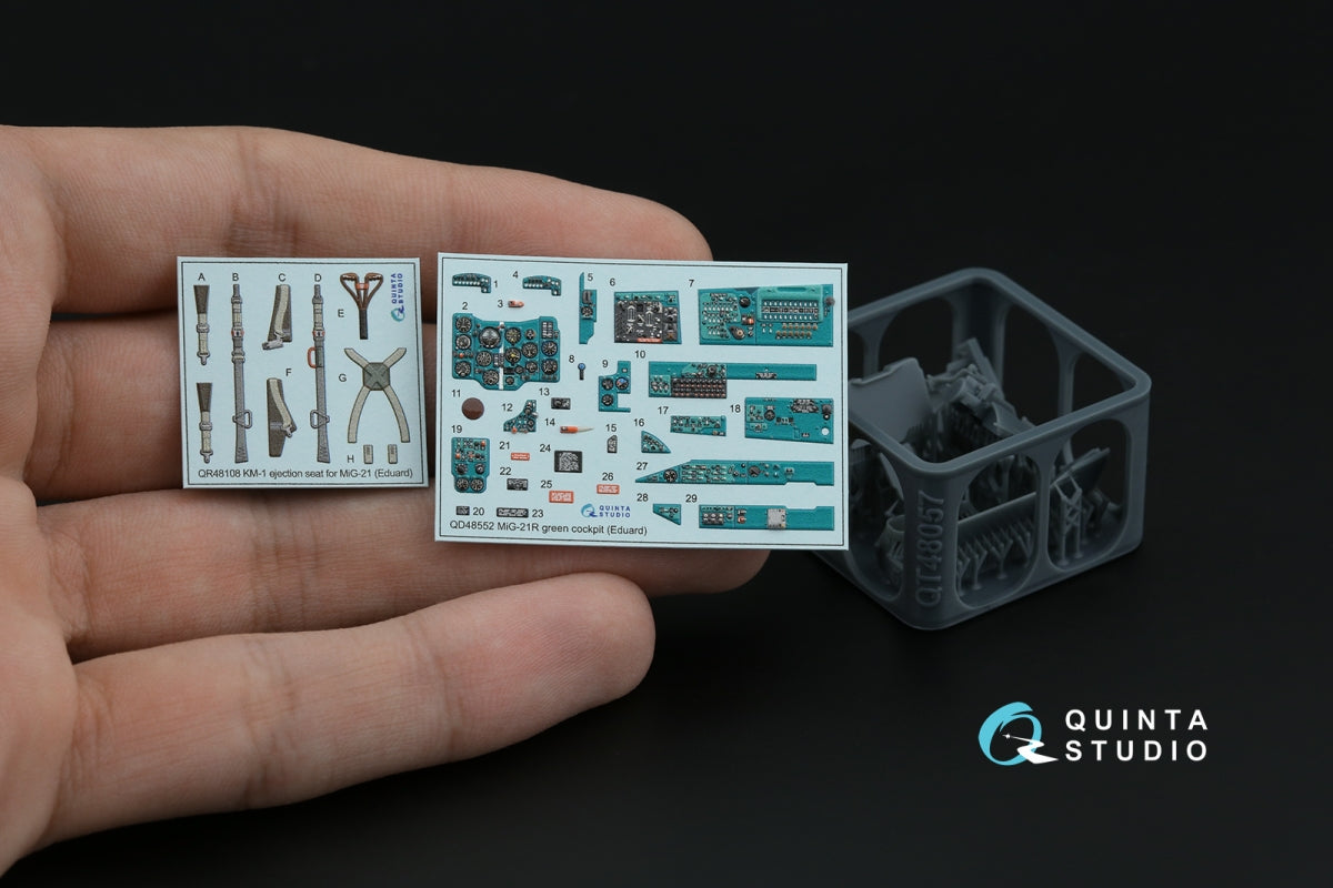 Quinta Studio QD+48552 MiG-21R (green cockpit panels) 3D-Printed &amp;amp; colored Interior on decal paper (Eduard) (with 3D-printed resin parts) 1/48 – image 4