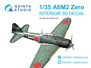 Quinta Studio QD35083 A6M2 Zero (Mitsubishi Prod.) 3D-Printed &amp;amp; colored Interior on decal paper (Border Model) 1/35