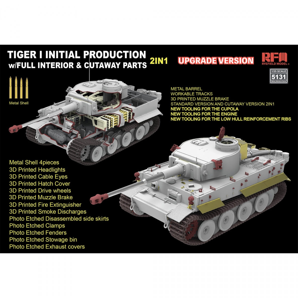 Rye Field Model 5131 Tiger I Initial Production Early 1943 w/ Full Interior Updated Version 1/35 – zdjęcie 2