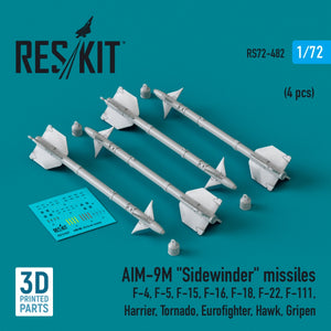 RESKIT RS72-0482 AIM-9M &amp;quot;Sidewinder&amp;quot; missiles (4 pcs) (3D Printed) 1/72