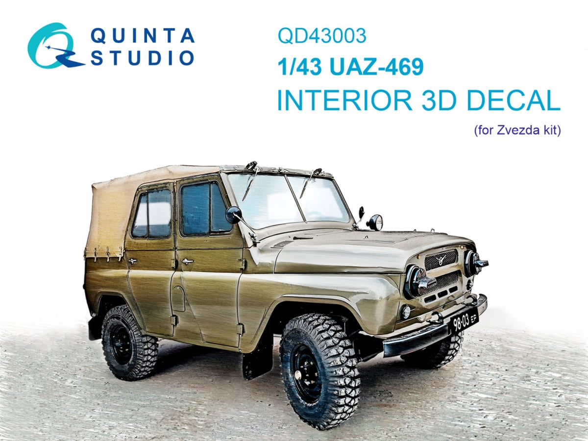 Quinta Studio QD43003 UAZ-469 3D-Printed &amp;amp; colored Interior on decal paper (Zvezda) 1/43