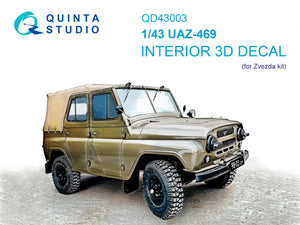 Quinta Studio QD43003 UAZ-469 3D-Printed &amp;amp; colored Interior on decal paper (Zvezda) 1/43