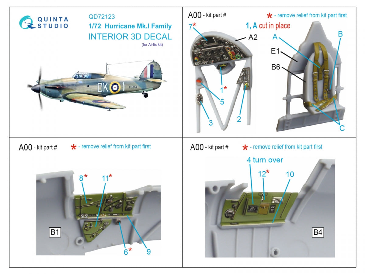 Quinta Studio QD72123 Hurricane Mk.I family 3D-Printed coloured Interior on decal paper (Airfix) 1/72 – zdjęcie 2