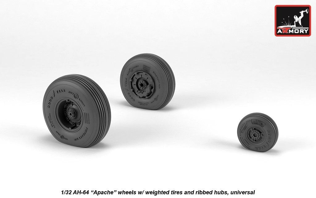 Armory Models AW32312 AH-64 Apache wheels w/ weighted tires, ribbed hubs 1/32 – image 3