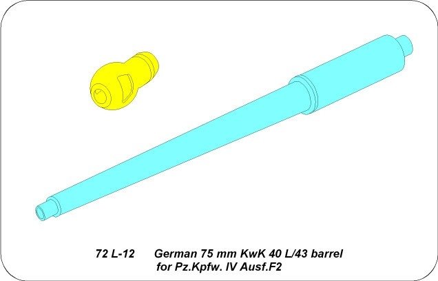 Aber 72L-12 Lufa 75mm KwK 40 L/43 do czołgu Panzer IV Ausf.F2 / German tank barrel 75mm KwK 40 L/43 for Pz.Kpfw. IV Ausf. F2 1/72 – zdjęcie 4