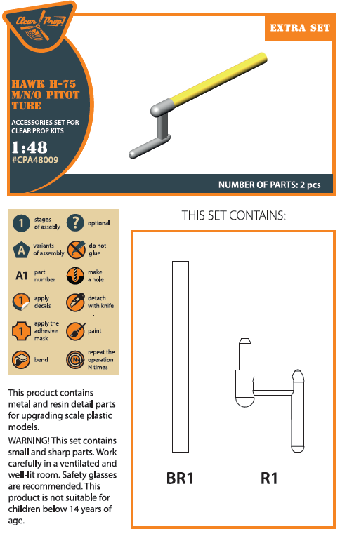 Clear Prop! CPA48009 Hawk H-75 M/N/O pitot tube for CP kit 1/48 – zdjęcie 2