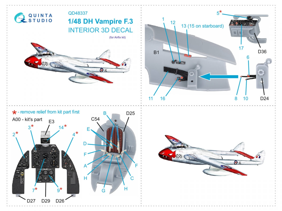 Quinta Studio QD48337 DH Vampire F.3 3D-Printed colored Interior on decal paper (Airfix) 1/48 – image 2