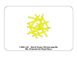 Aber 350L-33 Set of 16 pcs 102 mm type BL Mk.IX barrels for Royal Navy 1/350 – zdjęcie 6