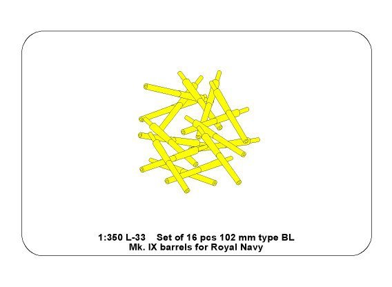 Aber 350L-33 Set of 16 pcs 102 mm type BL Mk.IX barrels for Royal Navy 1/350 – zdjęcie 6