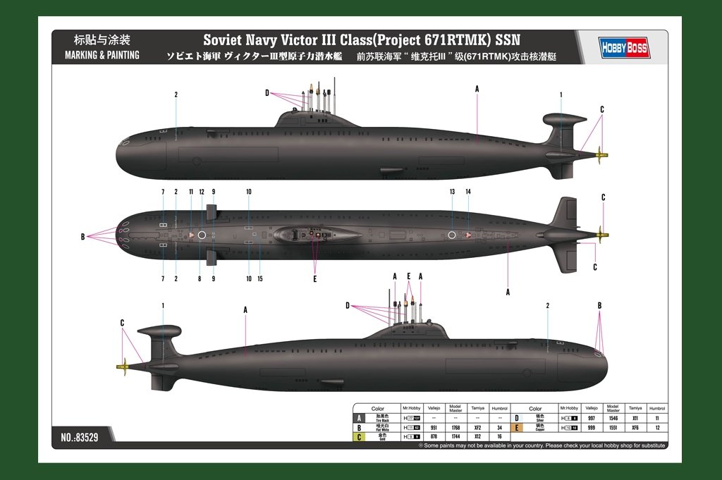 Hobby Boss 83529 Soviet Navy Victor III Class (Project 671RTMK) SSN 1/350 – zdjęcie 3