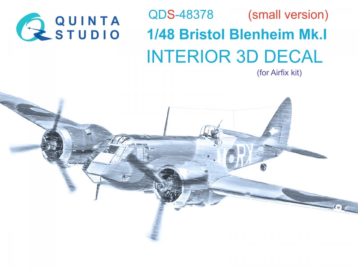Quinta Studio QDS-48378 Bristol Blenheim Mk.I 3D-Printed &amp;amp; coloured Interior on decal paper (Airfix) (Small version) 1/48